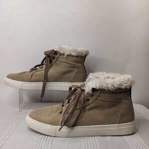 Boutique by Corkys Templin Hi Top Sneakers Women's 10 Beige Canvas w/ Faux Fur
